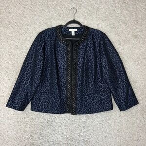 Chicos Blazer Chico's 3 Size XL Blue Black Old Money Career Business Shimmer